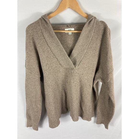 Aerie V Neck Knit Hooded Sweater Brown Size Small - Picture 1 of 6